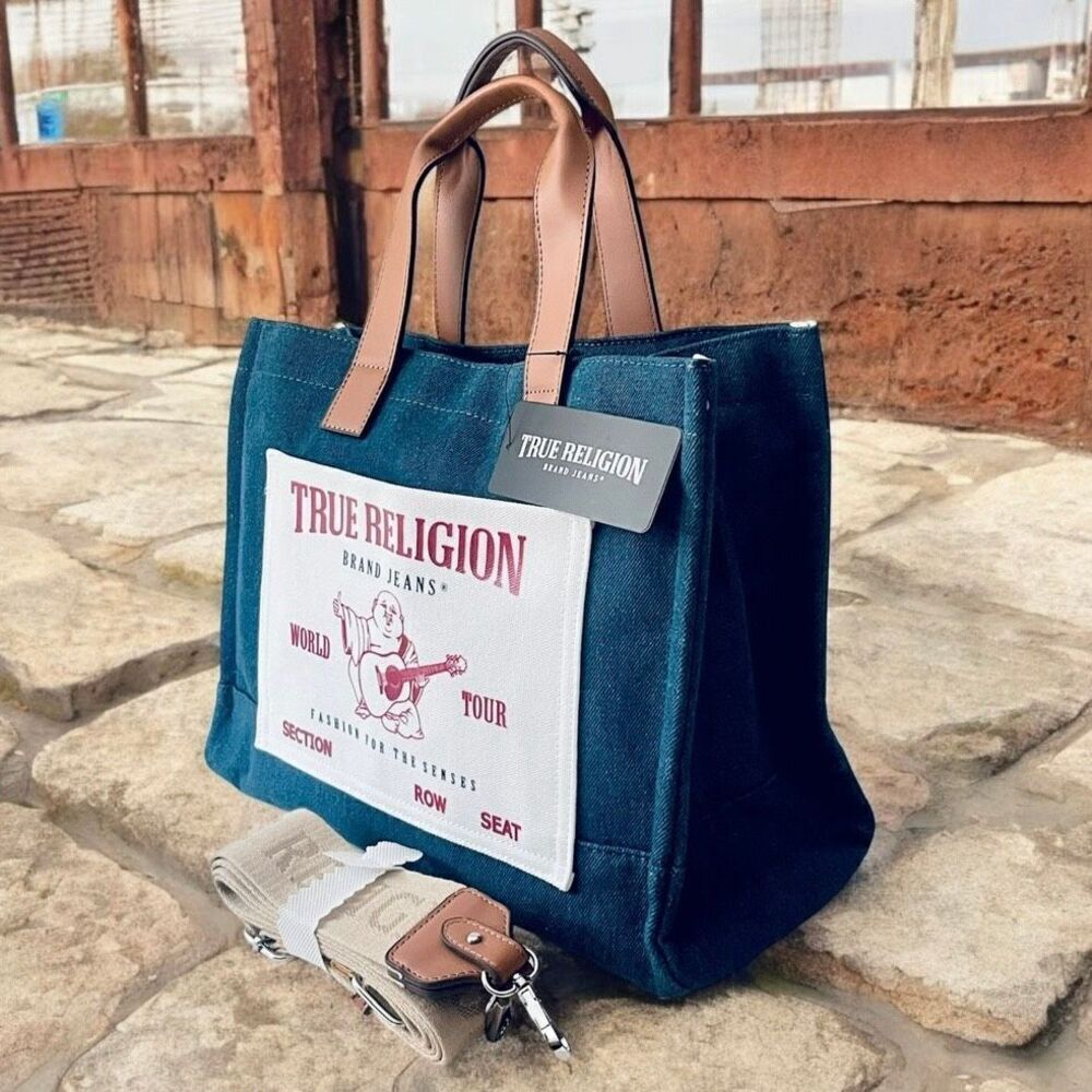 NWT Gorgeous True Religion Denim Signature Guitar Strap Crossbody Tote Bag - Picture 3 of 16